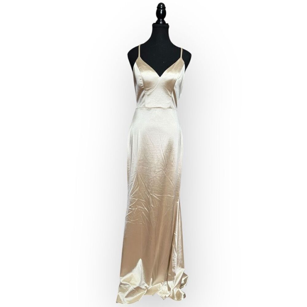 NWOT City Triangles Womens Satin Maxi Dress Champagne Size XS
